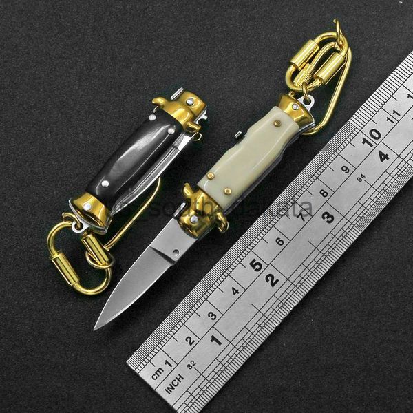 Portachiavi 2 Stili Mini Coltello automatico ad apertura rapida 440 Lama Manico in acrilico Portachiavi Decorazione Ciondolo Strumento di disimballaggio fresco x0914