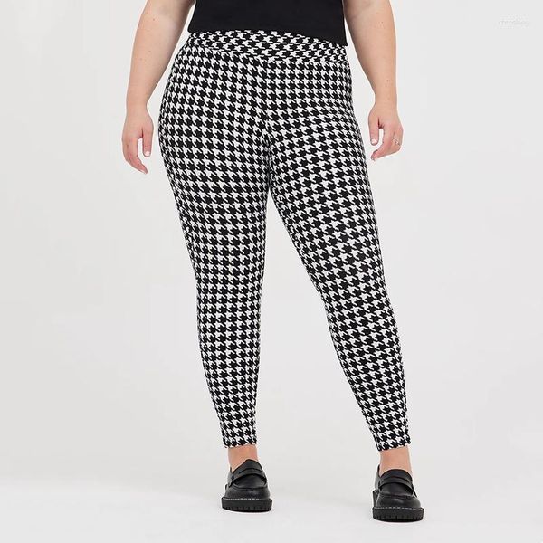 Calças plus size houndstooth impressão verão primavera leggings mulheres cintura alta elástica magro lápis feminino grande capri 7xl 8xl