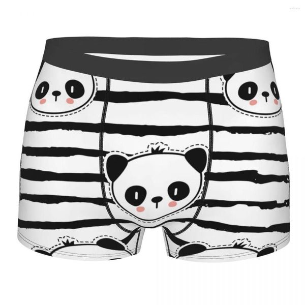 Cuecas Mens Boxer Sexy Underwear Macio Longo Boxershorts Preto e Branco Panda Bear Strip Pattern Calcinha Masculina