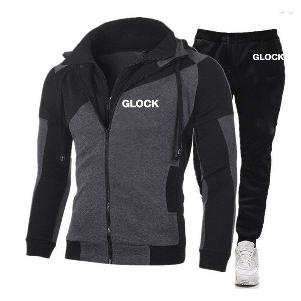 Fatos masculinos perfeição tiro 2023 diagonal zip hoodie treino com capuz calças moletom pulôver ternos esportivos