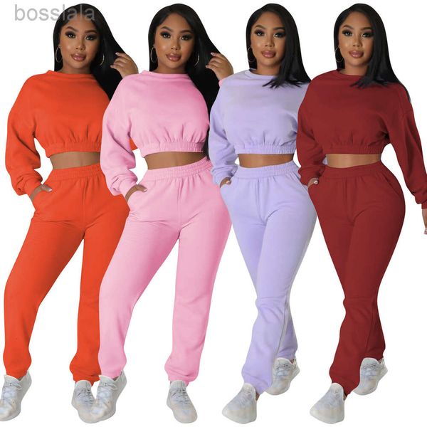 Tute casual autunnali Donna Set due pezzi Felpa con cappuccio a maniche lunghe Top corto e pantaloni Casual 2 pezzi Completo completo sportivo Tute da jogging Completi sportivi