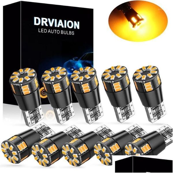 Luzes de emergência do carro 10x t10 w5w led bb canbus erro 2825 194 3014 24smd acessórios liberação lâmpada de leitura amarelo azul gota entrega dhrnk