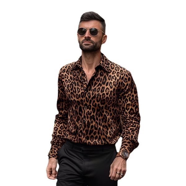 Camicie casual da uomo 2023 Moda uomo Camicia con stampa leopardata Primavera Autunno Manica lunga Social Man Party Homme 230912