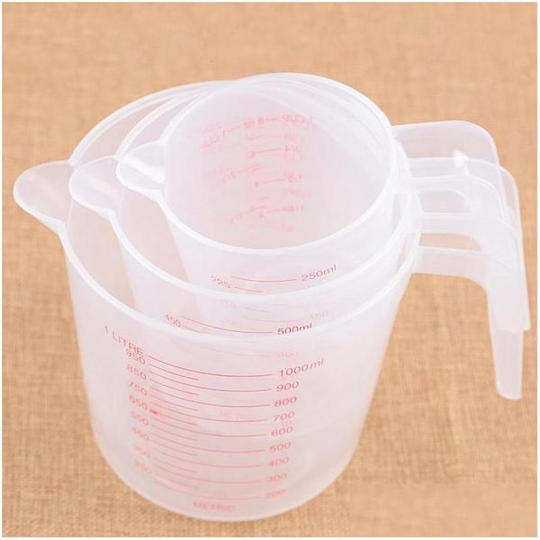 Ferramentas de medição 250/500 / 1000ml copo de plástico de alta qualidade transparente escala mostrar caneca transparente addhandle despeje bico 3 tamanhos dispositivo lz1697 dh4nv