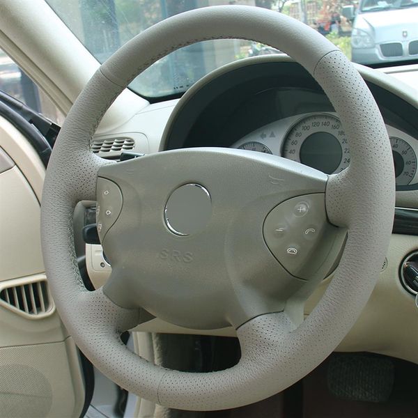 Capa de volante de carro em couro genuíno bege para Mercedes-Benz Old E240 E63 E320 E280 2002-2005223I