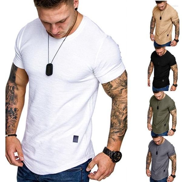 Ternos masculinos A2289 Camiseta Slim Fit O-pescoço Manga Curta Casual Hip Hop Algodão Top Moda Verão Básico