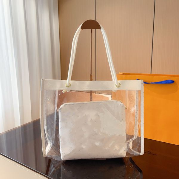 bolsa gelatinosa monogramas clássicos bolsa de praia bolsa keepall grande capacidade transparente alfabeto padrão sacolas moda bolsa de férias com mini carteira 40 CM 4 cores