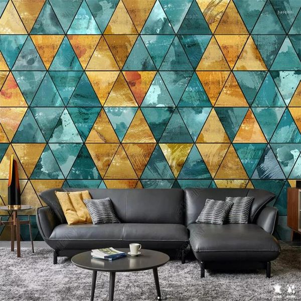Tapeten Moderne abstrakte kreative geometrische bunte Ziegelsteinbeschaffenheit 3D-Tapeten für Hauptdekor-kundenspezifische Wandbild-Schlafzimmer-Tapete