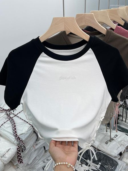 Frauen T-Shirts Patchwork Kurzarm T-shirt 2023 Lustige Crop Top Trend Koreanische Harajuku Grunge Vintage 90er Jahre Baby T sommer Kleidung