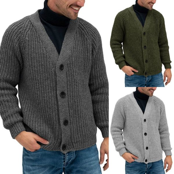 Jaquetas masculinas Outono Inverno Homens Camisola de Malha Plus Size Meninos Vintage Cinza Cardigan Botão Up Manga Longa V Pescoço Knit Top XXL Street Knitwear 230914