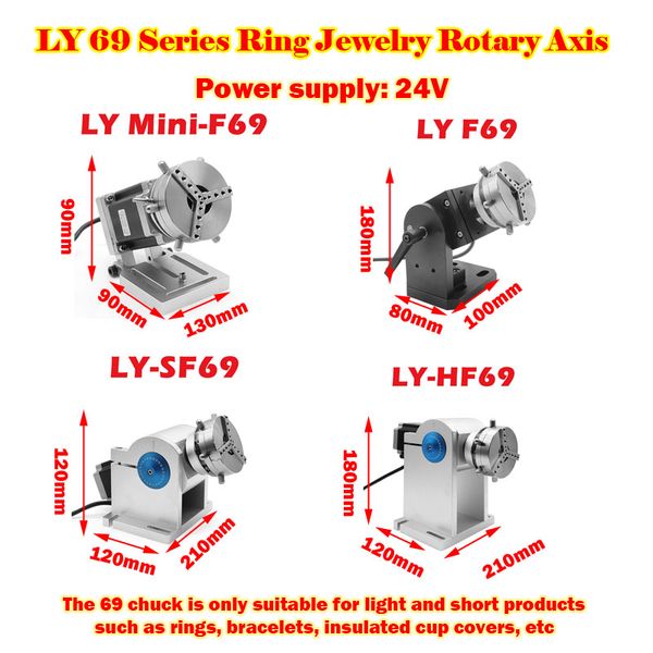 LY CNC Incisore Serie 69 Anello Gioielli Asse Rotante con Morsetto a Molla Maschera per Intaglio Laser a Fibra Macchina per Incidere di Marcatura 24V