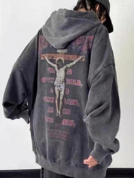 Kadın Hoodies Gotik İsa Baskı Büyük Boy Hoodie Kadınlar Vintage Harajuku Beyaz Müret