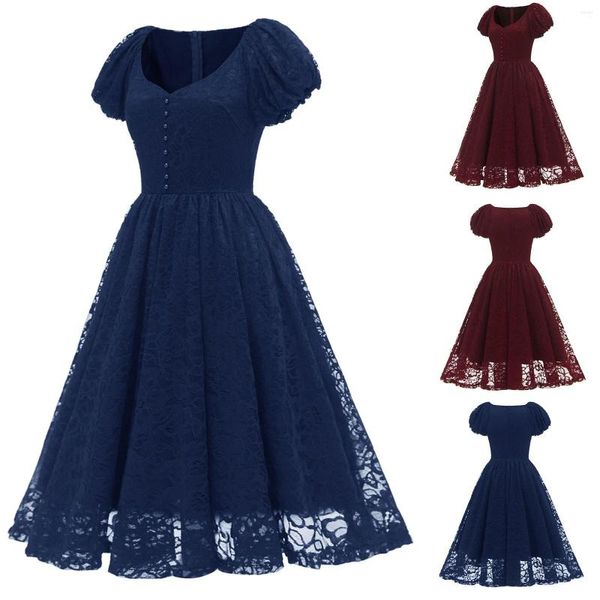 Roupas étnicas Mulheres Lace Casamento Bolha Manga Retro Estilo Azul Adulto Francês Chinês Médio Simples Vestido de Noite