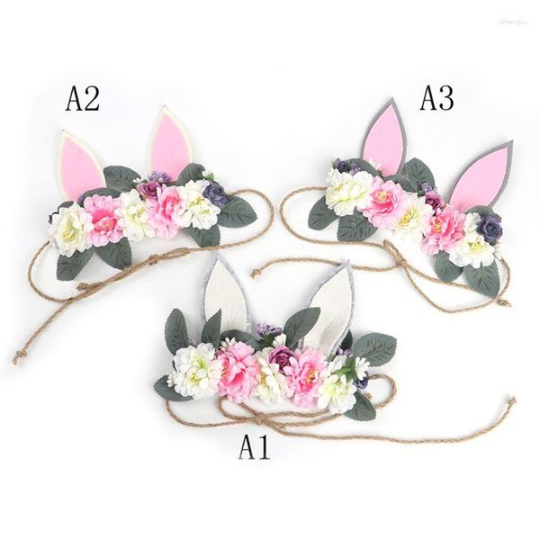 Accessori per capelli L5YF Fasce per fiori per bambini Copricapo Born Po Corona per bambini Fascia per capelli Orecchie adorabili Avvolgere i capelli Puntelli per neonati