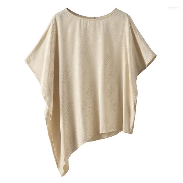 Blusas femininas carta jacquard irregular blusa feminina verão fino solto ajuste rayon viscose batwing manga das mulheres topos e