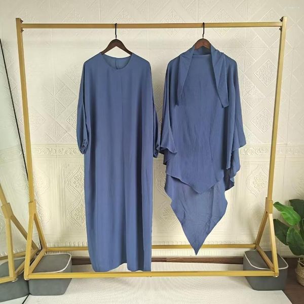 Ethnische Kleidung Abaya mit Khimar langer Hijab Jilbab 2-teiliges Set passendes muslimisches Kleid Frauen Ramadan Eid Gebetskleidungsstück Niqab Islam Dubai