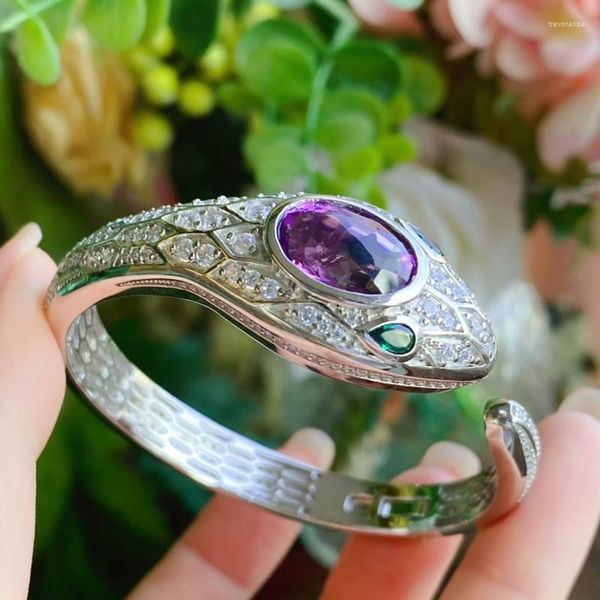 Armreif Serpentin Hohes Armband Amethyst Set Lila Diamant Anhänger Offener Ring Ohrringe Damen Modeschmuck