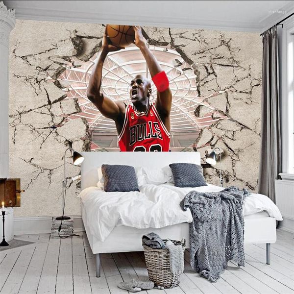 Wallpapers personalizado basquete estrela po papel de parede tribunal ginásio decoração industrial papel de parede 3d quarto decoração mural