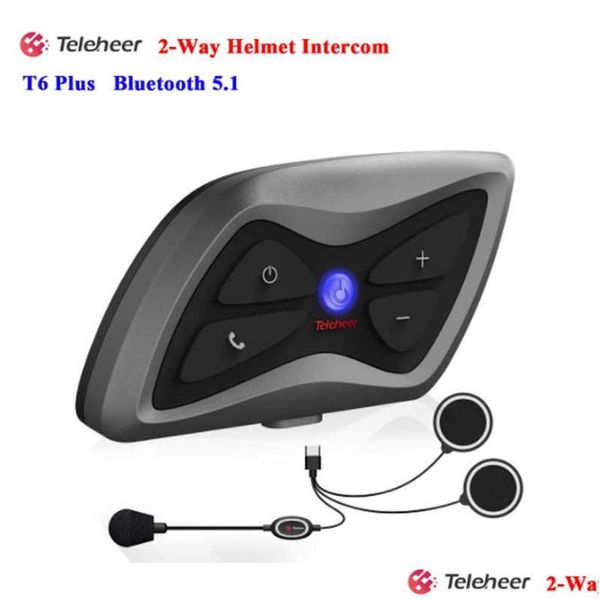 Intercomunicador para motocicleta 1 unidade Teleheer T6 Plus Capacete de fone de ouvido Bluetooth 1500M Intercomunicador Moto em tempo real para 2 pilotos à prova d'água D Dhmbq