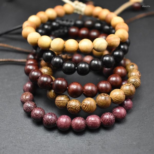 Strand contas de madeira lotus om pulseira budista tibetano mala buda charme rosário yoga jóias de madeira para mulheres