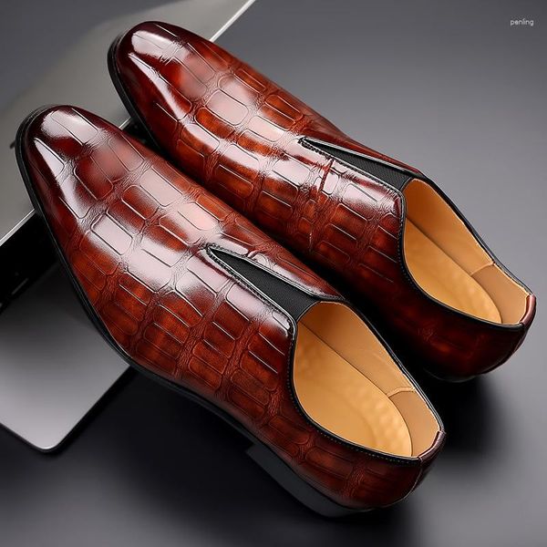 Sapatos de vestido masculino padrão de pedra casual couro respirável deslizamento em tênis confortáveis resistentes ao desgaste tamanho grande 38-48