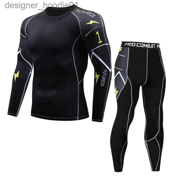 Roupa interior térmica masculina novo modelo roupa interior térmica homens conjuntos de compressão suor secagem rápida longo johns fitness musculação shapers lj201008 l230914