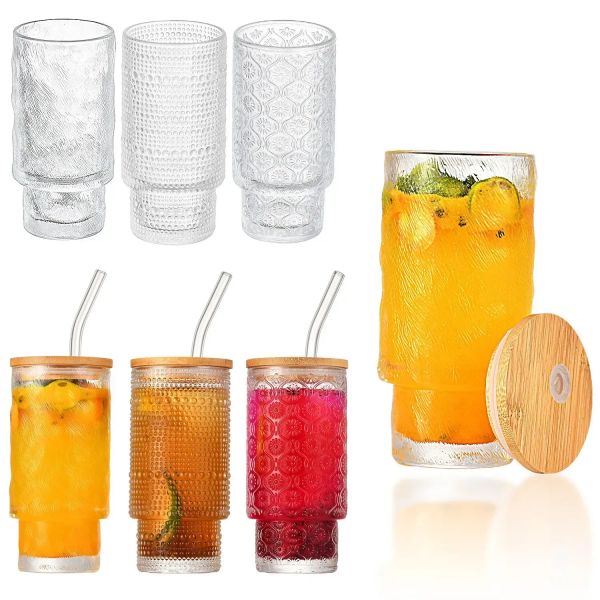 Neue 11-Unzen-Vintage-Trinkgläser, gerippte Glaswaren, stapelbarer Highball-Glasbecher im Origami-Stil, romantische Wassertrinkbecher, Getränke, Saft, Bier, Cocktail 914