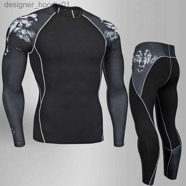 Herren-Thermounterwäsche, Herren-Thermounterwäsche, Kompressionsunterwäsche, Herren-Winter-Thermounterwäsche, MMA, 3D-Wolf, Bodybuilding-T-Shirt, Rashgarda-Leggings, 2-teilig