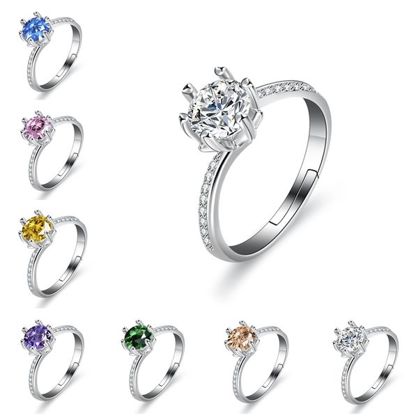 Hochwertiger einfacher Twist-Schulter-Schneeflocke-farbiger Edelstein-Kristall, verstellbarer Ring, Modeschmuck, 925er Sterlingsilber, Verlobung, Hochzeit, Diamantring für Damen