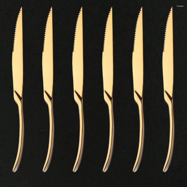 Coltelli di alta qualità in acciaio inossidabile 18/10 6 pezzi coltello da bistecca in oro stoviglie affilate ristorante set di stoviglie per la casa