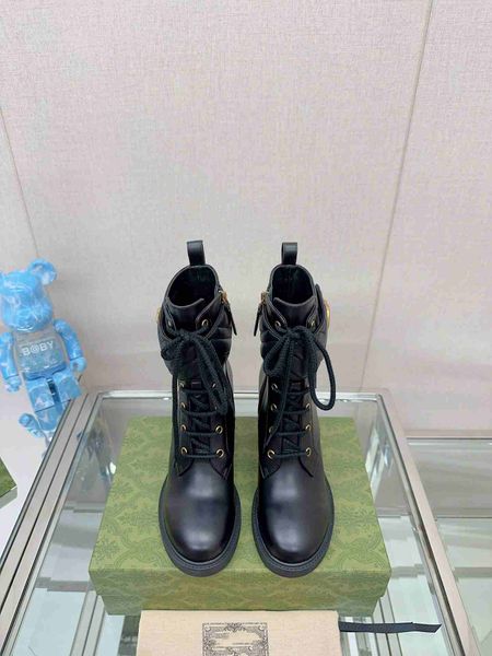 23 stivali da donna con tacco alto realizzati in tela e pelle nera scarpe versatili