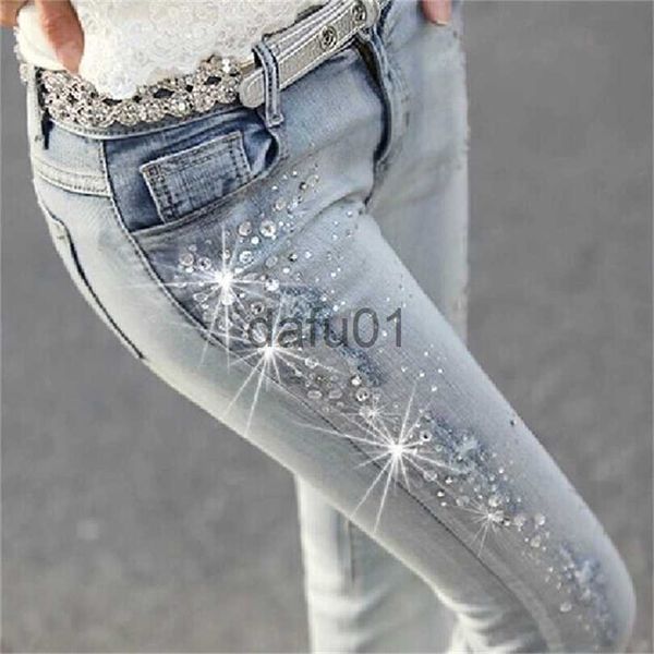 Jeans femininos mulheres perfuradas buraco jeans mulher lápis calças mulheres jeans rasgados calças jeans com strass denim calças mulher 210319 x0914