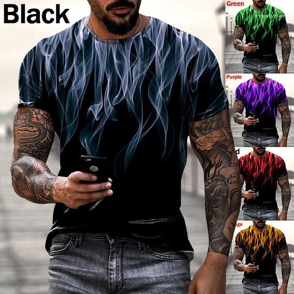 Camisetas masculinas na moda moda casual clássico impressão 3d em torno do pescoço manga curta tops camiseta streetwear