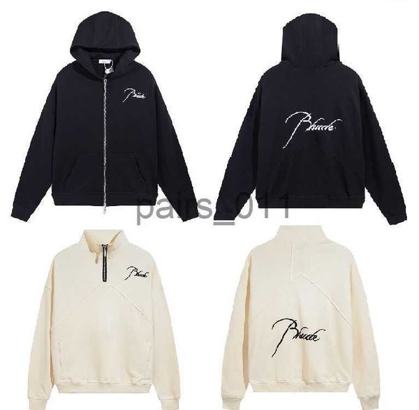 Herren-Kapuzenpullover, Sweatshirts, Rhude-Hoodie, Designer-Kapuzenpullover, Langarmshirts, halber Reißverschluss, Damen- und Herren-Kapuzenpullover, Stickerei, lässig, locker, High-Street-Paar-Sweatshirt SXL x091