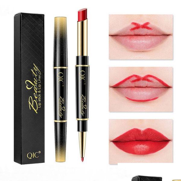 Rossetto Buxom Lip Gloss 2 in 1 Stick Lipliner Organizer Doppia testa rotante impermeabile professionale 14 colori Trucco all'ingrosso Beaut Dhdct