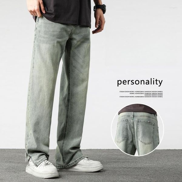 Jeans masculinos vintage angustiado 2023 primavera e outono solto perna larga y2k streetwear na moda all-match calças bonitas