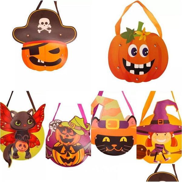 Outros suprimentos de festa festiva Novo Halloween DIY Papel Saco de Presente Dos Desenhos Animados Criativos Sacos de Doces Crianças Bolsas Artesanais Skl Pumpkin Produ Dh0U1