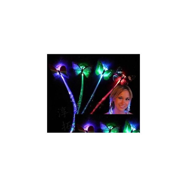 Haarspangen Haarspangen Flash Braid Clip mit Schmetterling Colorf Leuchtende Faseroptikseide Großhandel LED-Leuchten Haarnadelstange Drop Lieferung J DHTFL