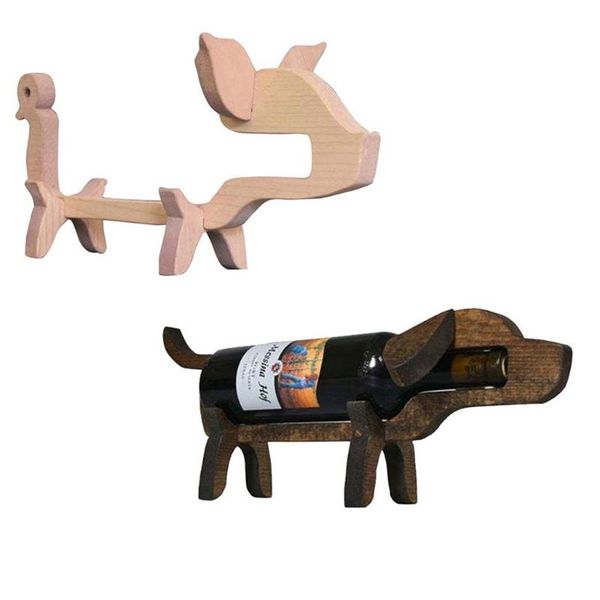 Tischweinregale 28GF Holzflaschenhalter Niedlicher Hund Schweineform Rack Display Aufbewahrungsorganisator234u