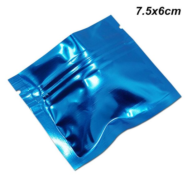 7 5X6 cm 100 Peças Azul Reutilizável Folha de Alumínio Sacos de Embalagem de Alimentos para Doces Lanche Folha Auto Vedação Mylar Zipper Armazenamento Packing2644