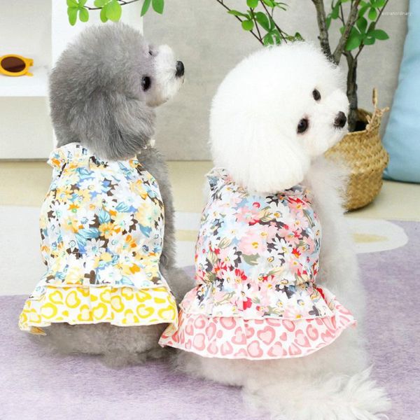 Cão vestuário pequeno saia verão primavera pet moda flor colete filhote de cachorro doce designer princesa vestido gato bonito roupas macias poodle maltês
