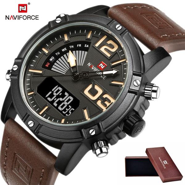 nuovo NAVIFORCE moda uomo impermeabile uniforme orologio sportivo orologio da uomo in pelle digitale al quarzo relogio masculino Me251L