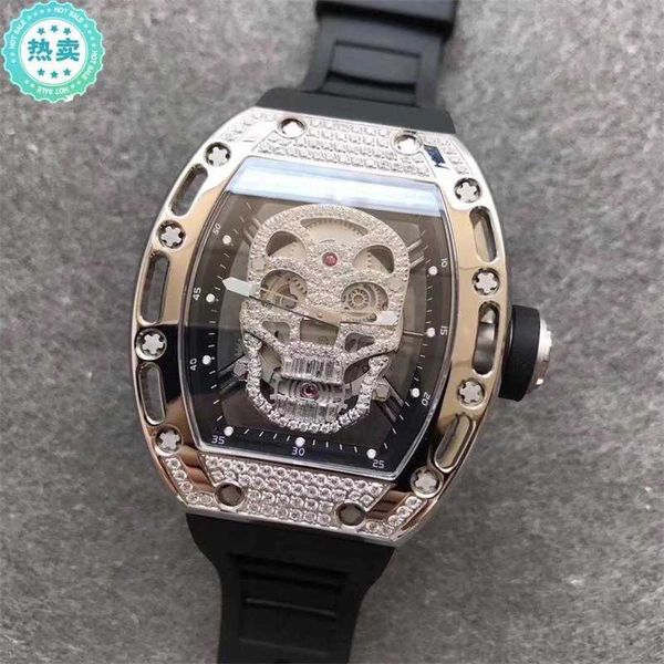 Orologi di diamanti Richar milles di lusso intarsiati vuoti per il tempo libero quadrante grande movimento automatico Rm orologio da polso domestico teschio macchina maschile