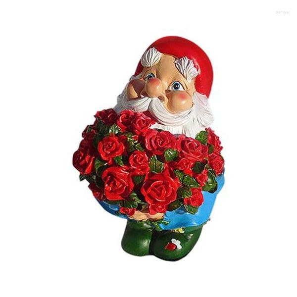 Bahçe Dekorasyonları Gnome heykel reçine heykelcik tutan gül Noel romantik İskandinav elf süsleme için veranda için