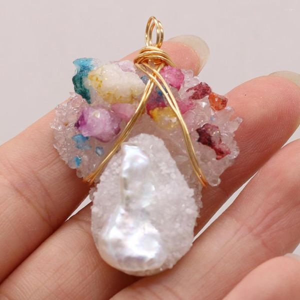 Pingente circular de cristal irregular, pedra semipreciosa natural, fio de ouro para fazer jóias, acessórios de colares, presente