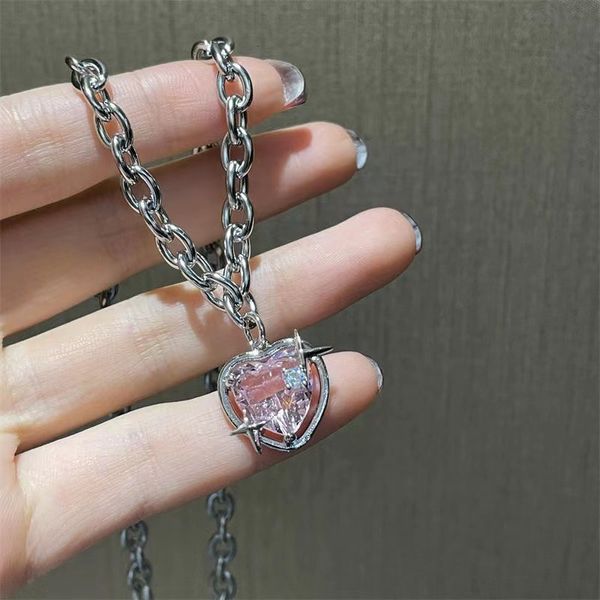 Pendentif Colliers Mode coréenne rose coeur Zircon collier pour femmes charme collier chaîne saint valentin cadeau de mariage bijoux Collare 230915