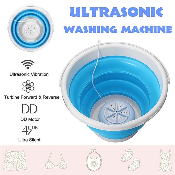 Mini lavatrice a turbina ad ultrasuoni pieghevole secchio USB bucato detergente per dormitori domestici viaggio Quick Clean2384