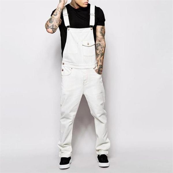 Overalls Overalls Männer Lätzchen Jeans Denim Hosenträger Strampler Hosen Männer Streetwear Taschen Sexy Dünne Dünne Overall Schwarz White334f