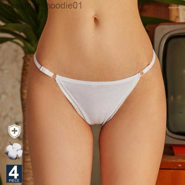 Mutandine da donna Mutandine da donna FINETOO 4 pezzi / set Vita regolabile Sexy G-string in cotone Biancheria intima da donna Ragazza Mutandine femminili Bikini Lady Perizoma Lingerie L230915