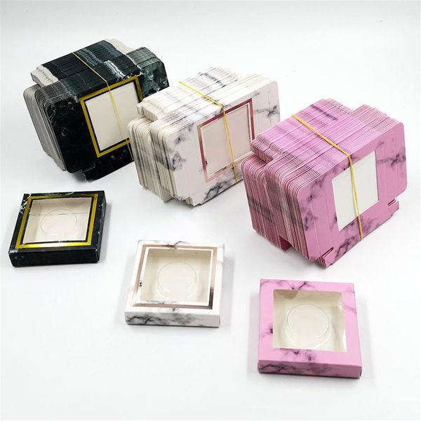 50 Stück Papier-Wimpernverpackungsbox mit Tablett, Wimpernboxen, Verpackung, Marmor-Design für 10 mm bis 25 mm Nerzwimpern, quadratisches Case327M
